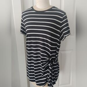 Lord & Taylor Black and White Striped Side-Tie Tee